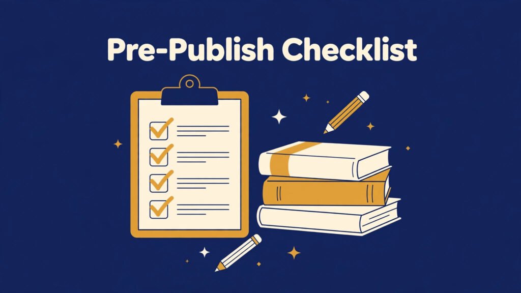 Flat vector illustration of a book formatting pre-publish checklist