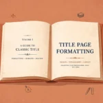 Open book showing a properly formatted title page with centered title, author name, and publisher imprint.