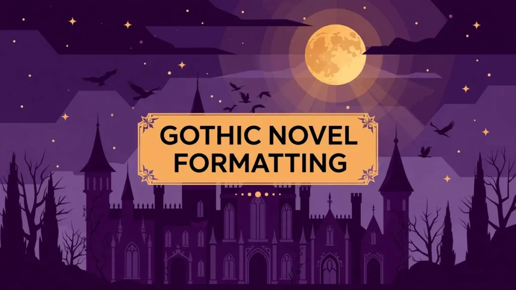 Gothic manor silhouette with ravens against a moonlit sky — illustration for a guide on gothic novel formatting